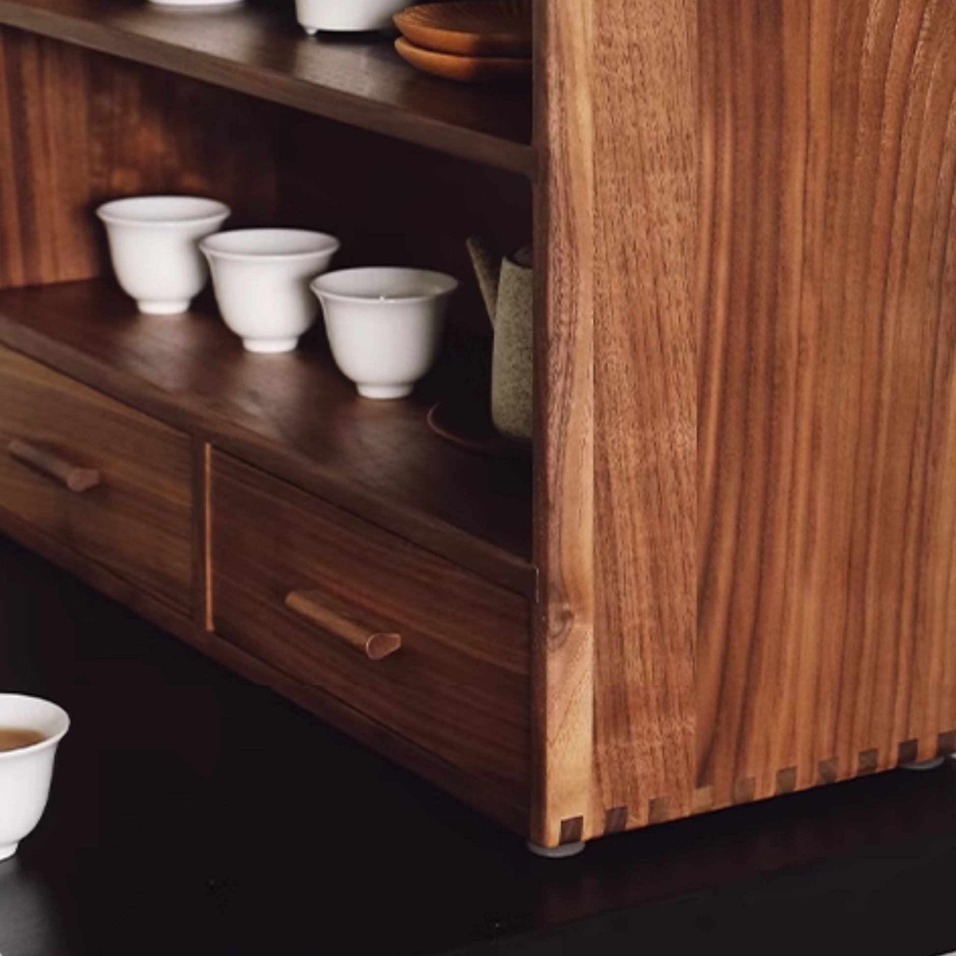 Wooden Double Shelf With Drawers | Large Rustic 2 Tier Storage Cabinet 52 x 18 x 38.5cm