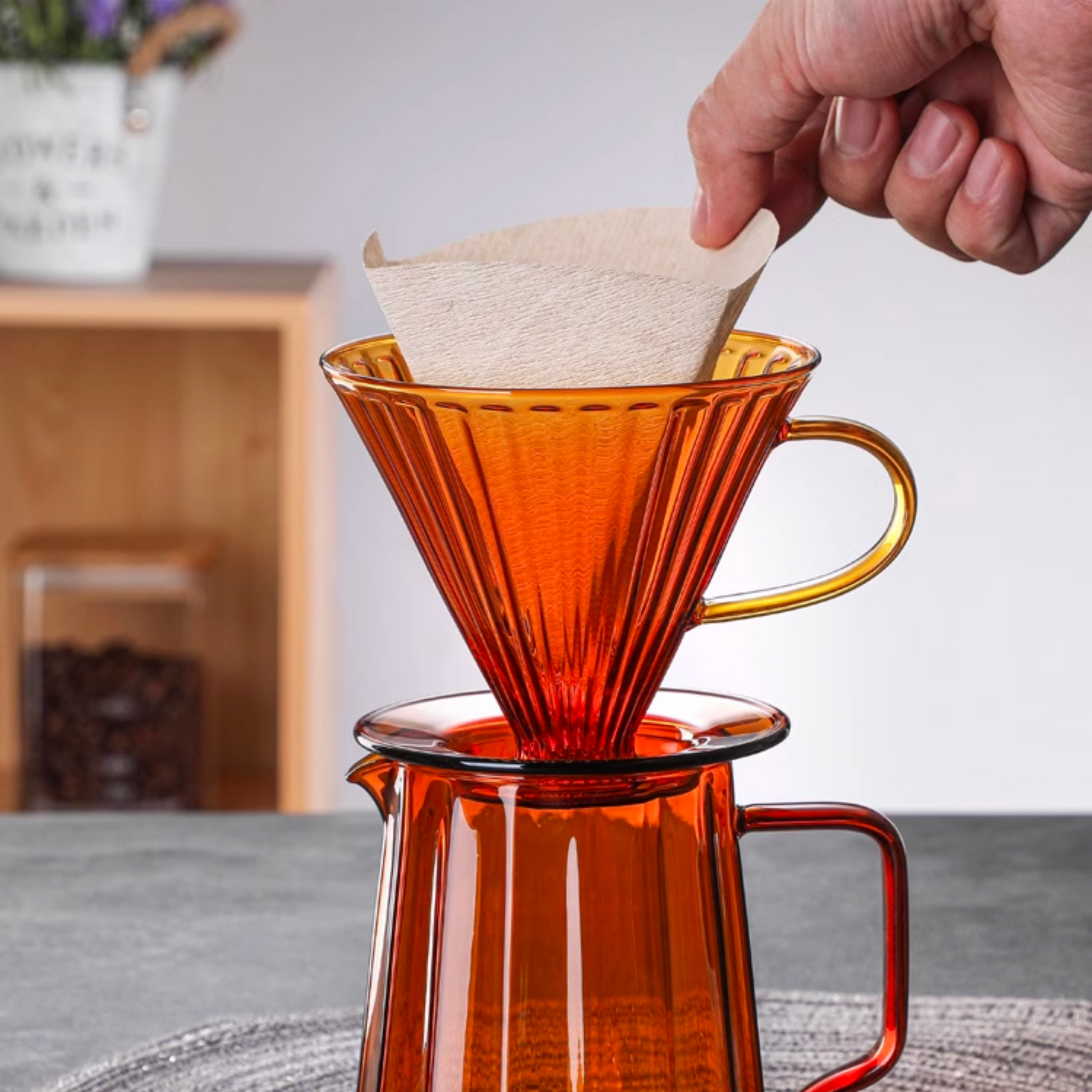 Handblown Amber Glass Coffee Dripper Set