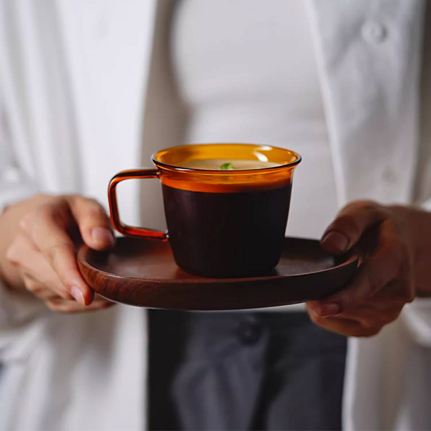 Handblown Amber Glass Mug | 200ml Coffee Cup Set of 2 or 4 Glassware