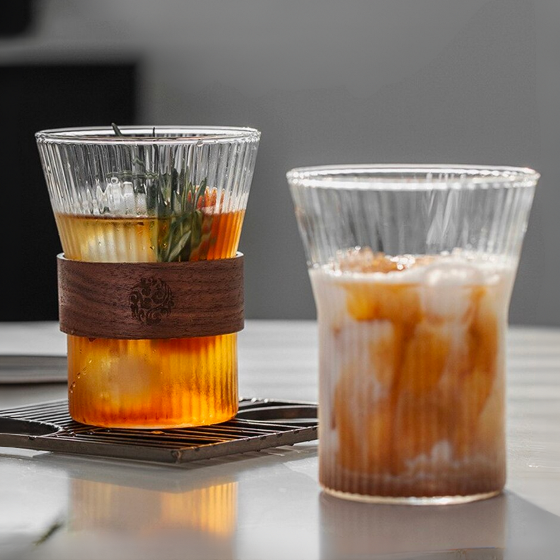 Japanese Style Ripple Glass With Bamboo Sleeve