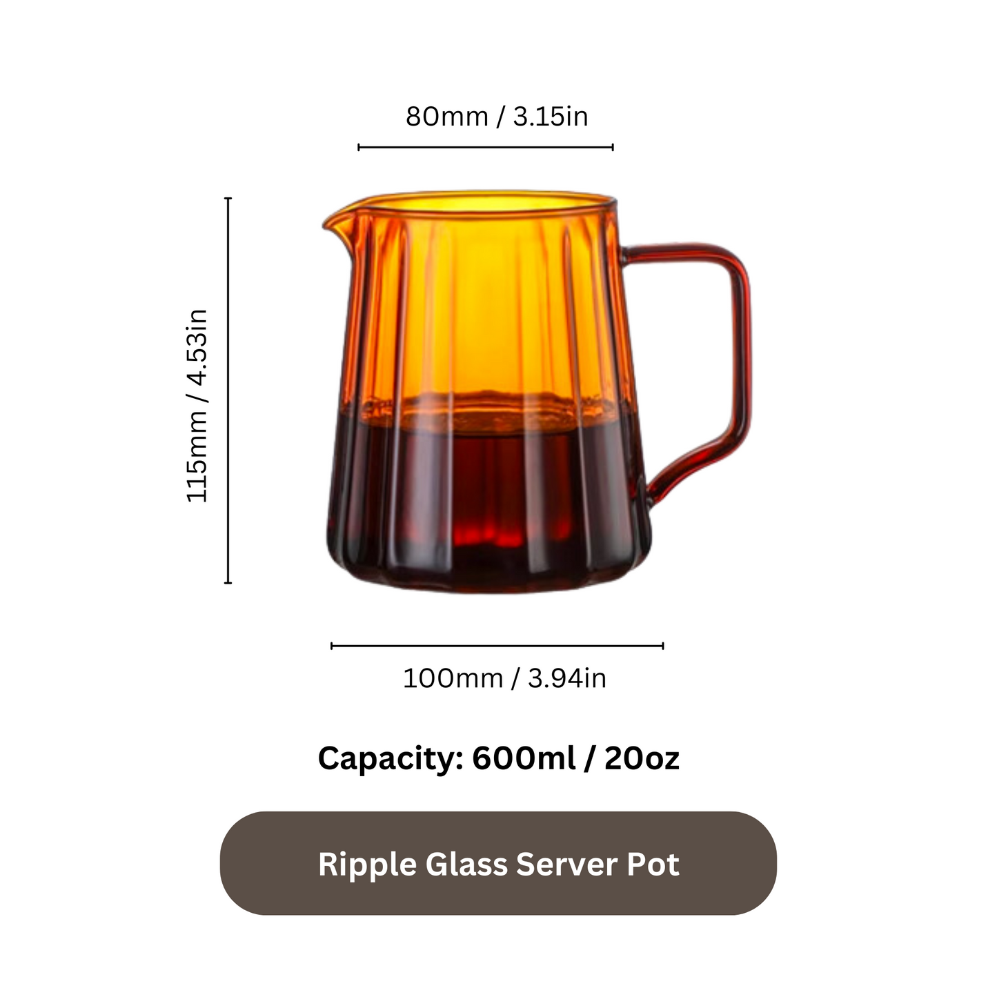 600ml Amber Glass Coffee Server Pot