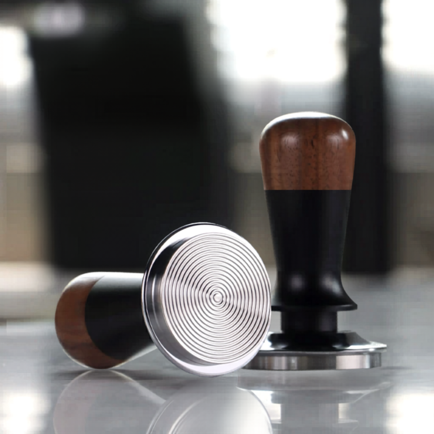 Walnut coffee tamper for espresso machines available in 51mm, 53mm and 58mm sizes