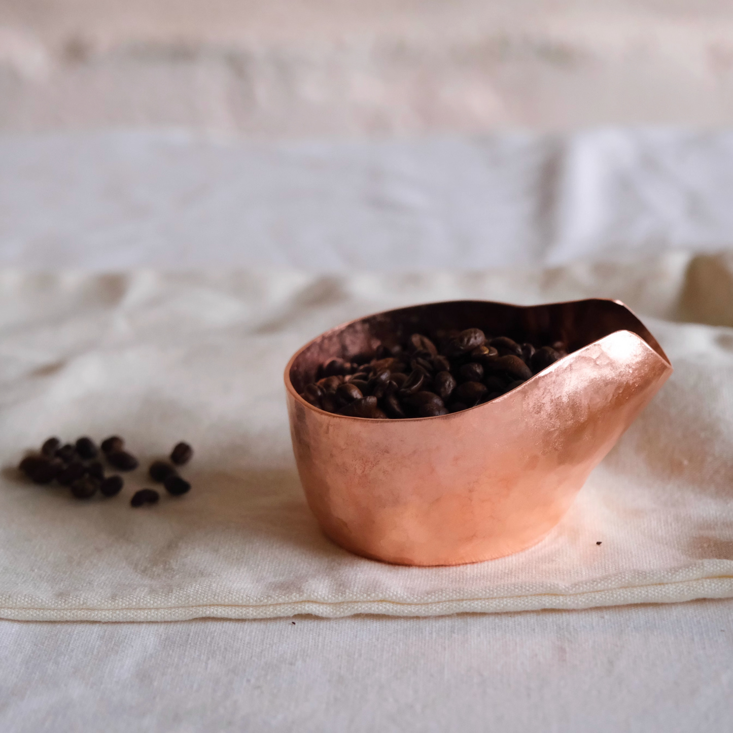 Japanese Style 4-in-1 Copper Coffee Tool. Hammered Pure Copper Cup. Premium gift for home barista.