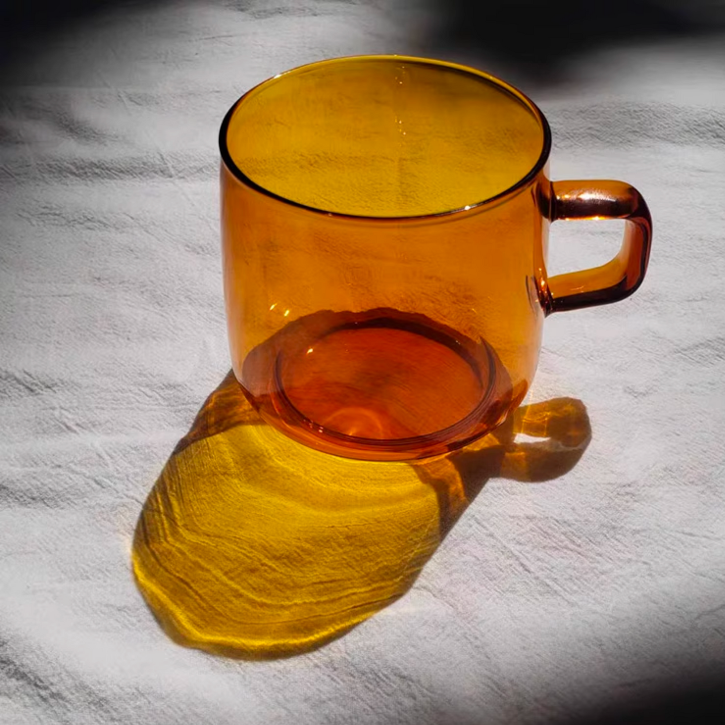 Handblown Amber Glass Cup and Saucer Set