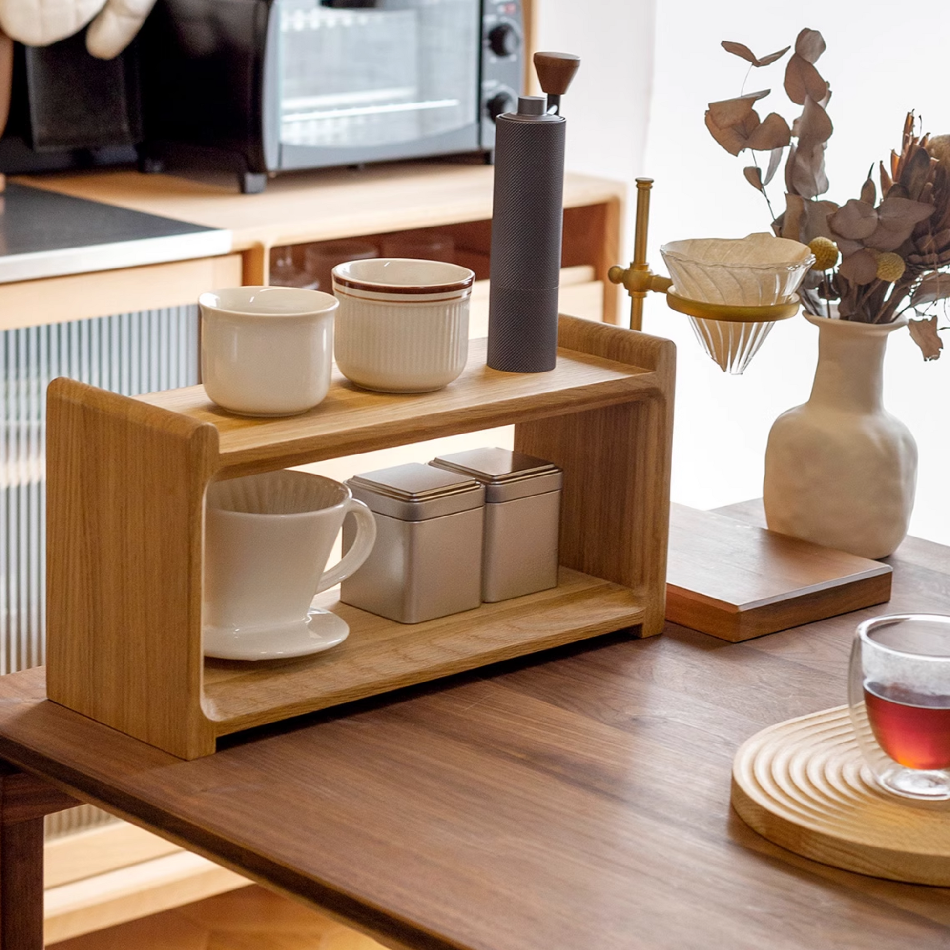 Wooden Countertop Shelf Unit | 2 Tier Kitchen Counter Small Size Installation-Free Storage Rack 40 x 14 x 20cm