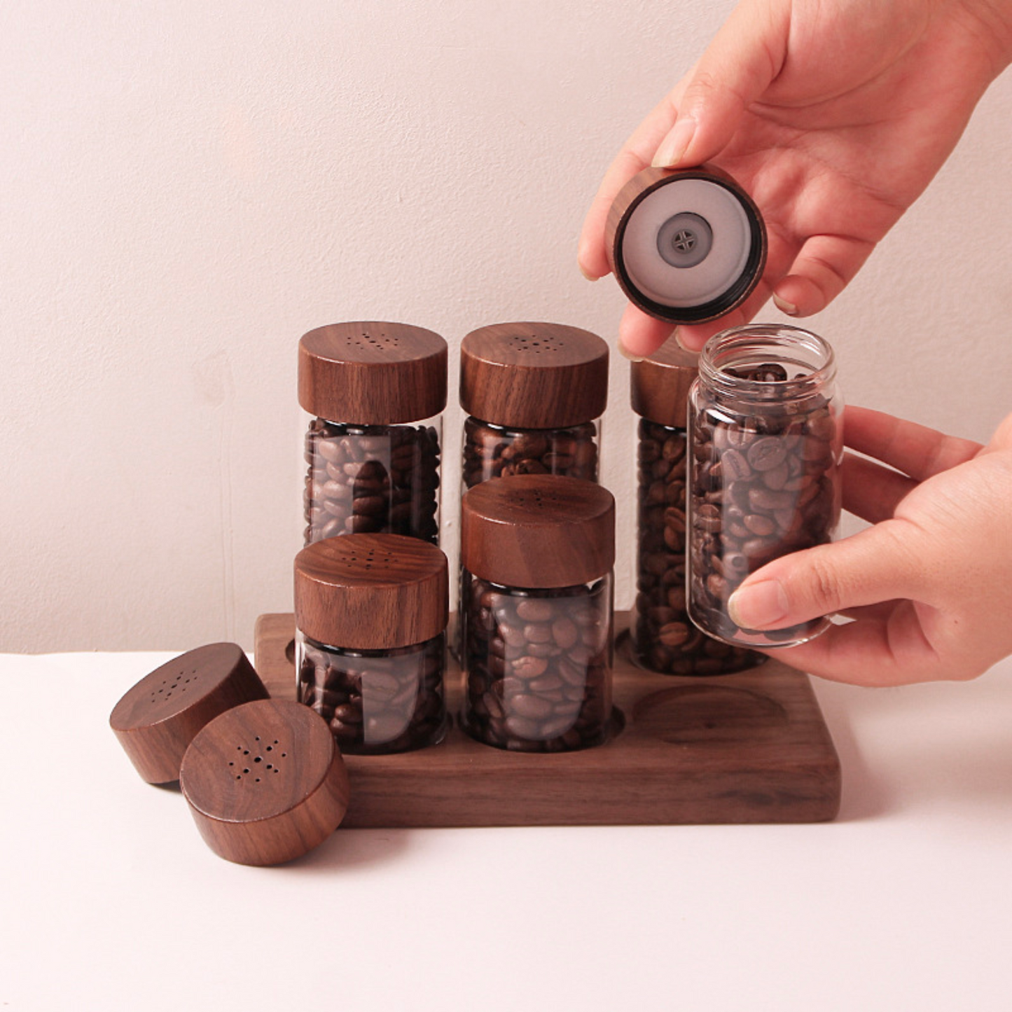 Walnut Wood One Way Valve Beans Cellar