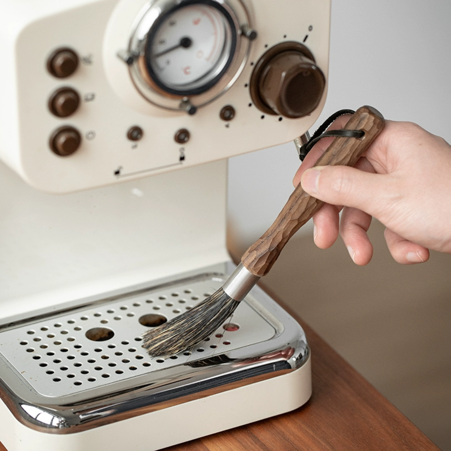 Hand-Carved Walnut Wood Coffee Brush | Barista Grinder Cleaning Tool