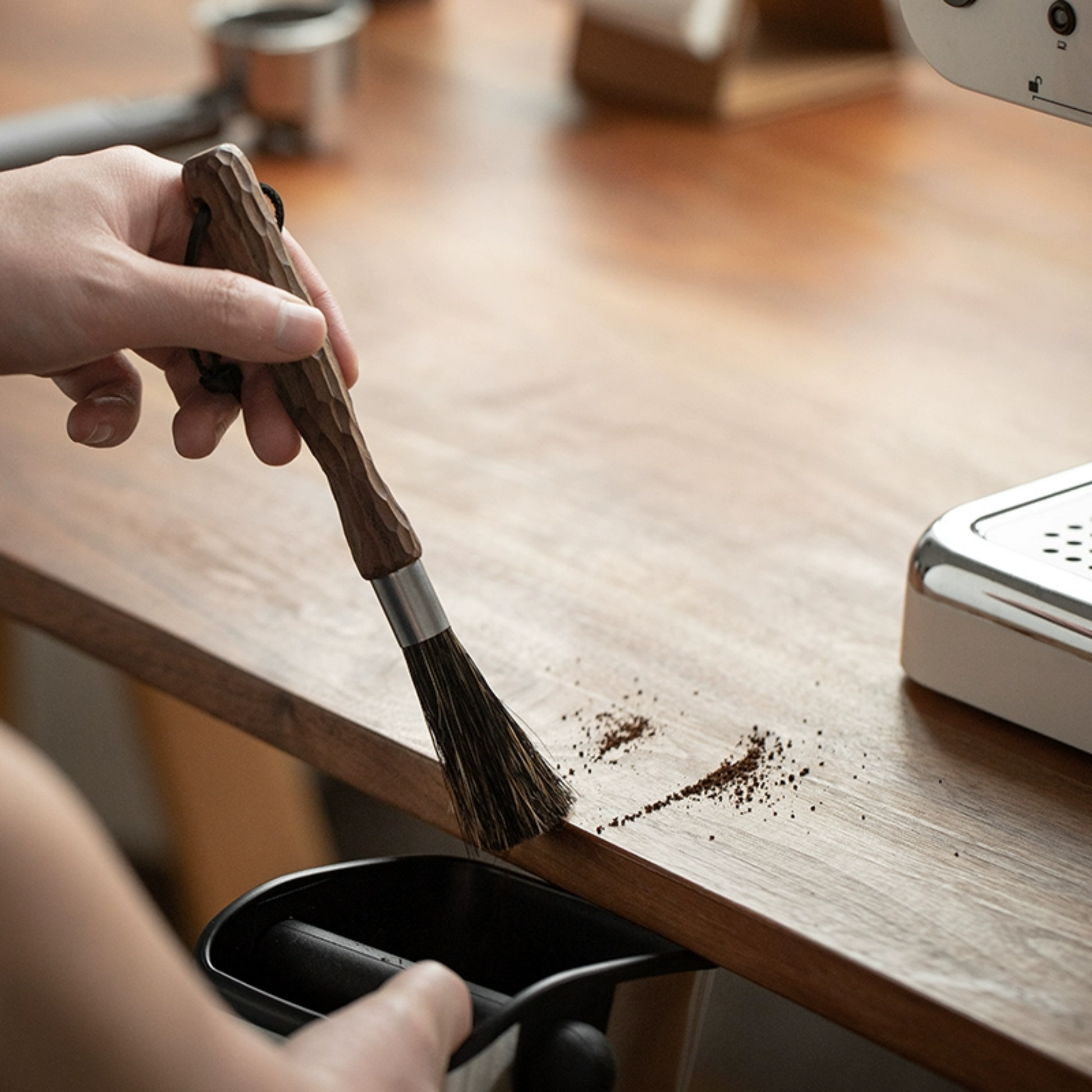 Hand-Carved Walnut Wood Coffee Brush | Barista Grinder Cleaning Tool