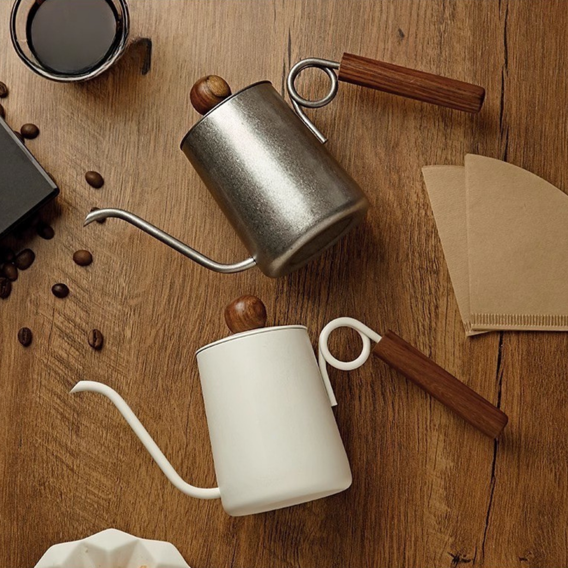 Gooseneck Pour Over Kettle with Wood Handle | Hand Drip Coffee Kettle With Wood Knob Lid