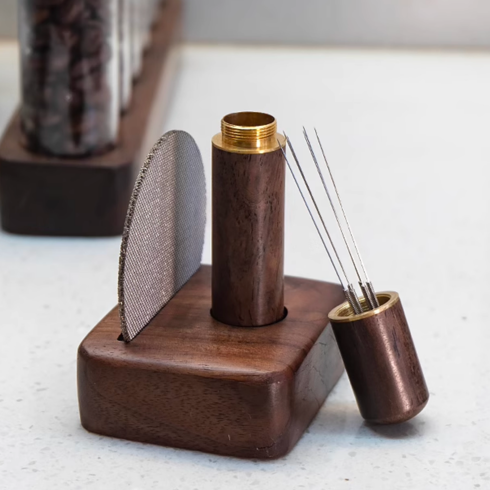 Walnut Wood Stand Set with Puck Screen and WDT Tool | Perfect Gift For Home Barista