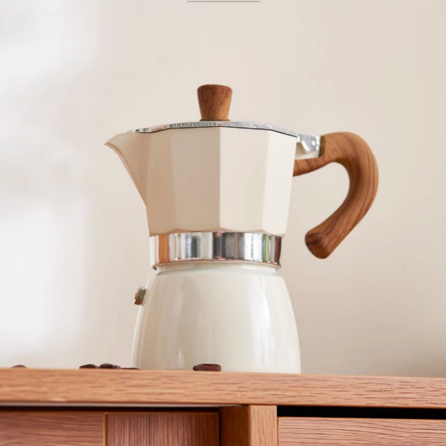 Retro Aluminium Moka Pot in Creamy White