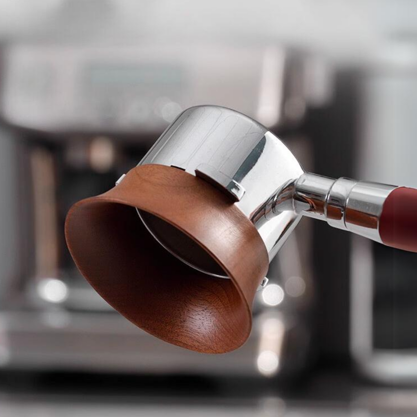 Walnut Wood Magnetic Portafilter Funnel | Coffee Catcher Dosing Ring designed for 58mm, 53mm, and 51mm portafilters for precise coffee dosing