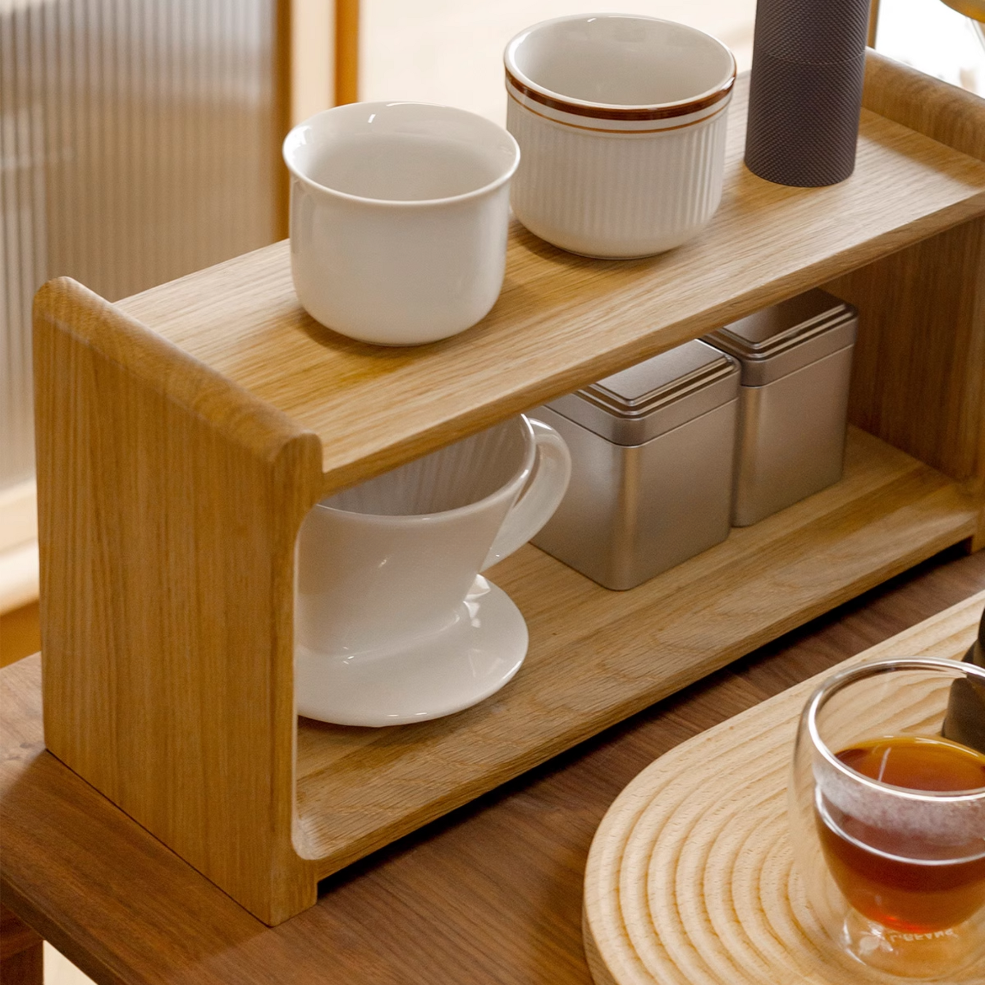 Wooden Countertop Shelf Unit | 2 Tier Kitchen Counter Small Size Installation-Free Storage Rack 40 x 14 x 20cm