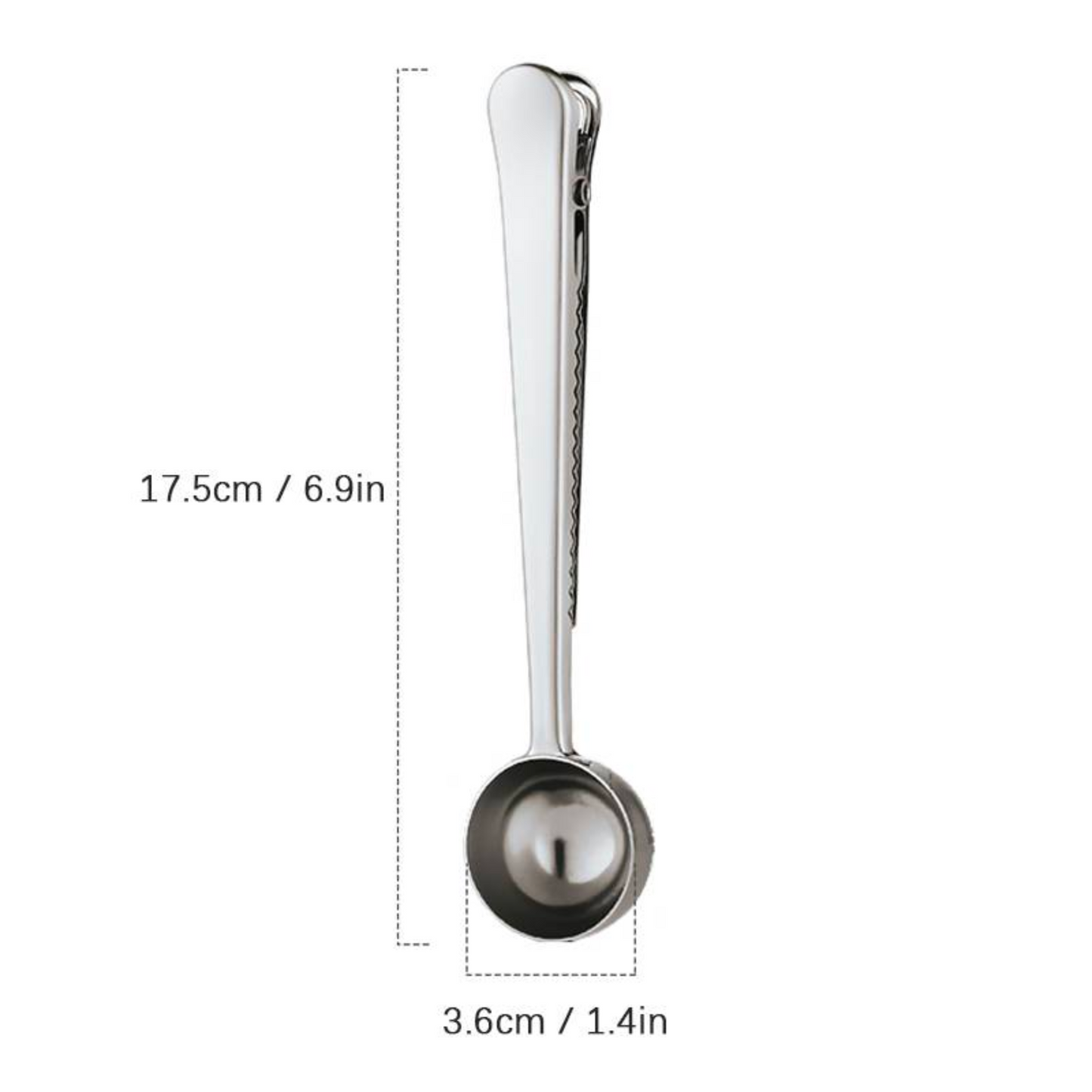 Stainless Steel Measuring Spoon with Sealing Clip | Coffee Beans Scoop in Silver