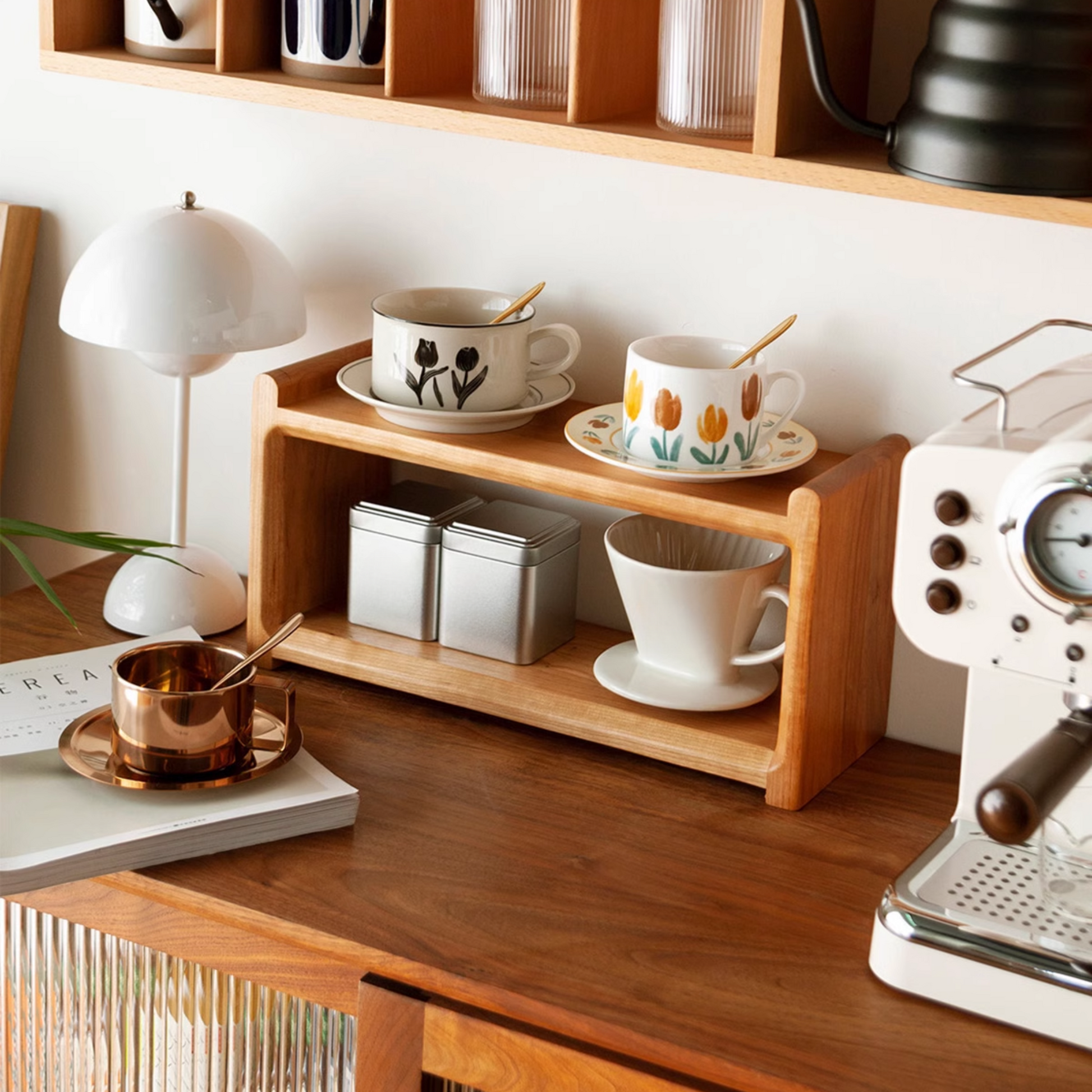 Wooden Countertop Shelf Unit | 2 Tier Kitchen Counter Small Size Installation-Free Storage Rack 40 x 14 x 20cm