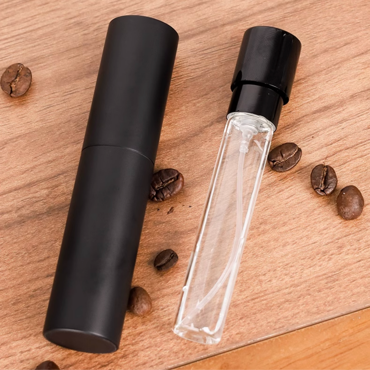 10ml glass bottle in a sleek matte aluminium case for precision