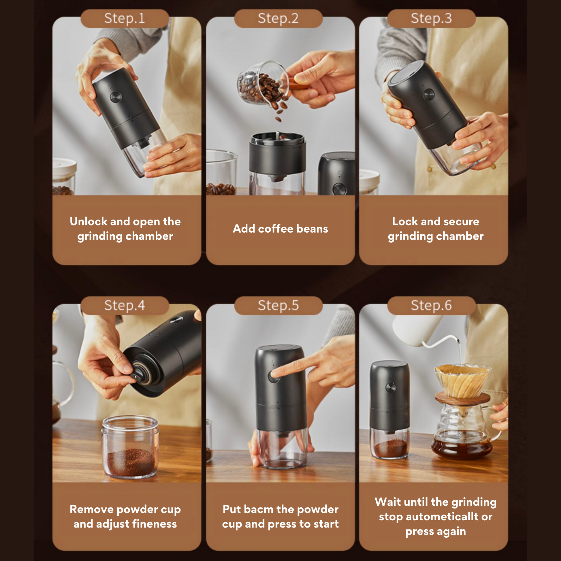 Portable Electric Coffee Grinder with USB-C port charging