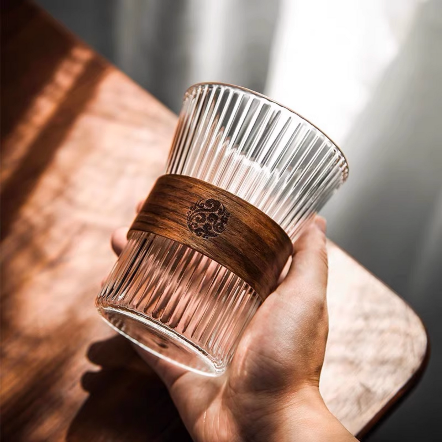 Japanese Style Ripple Glass With Bamboo Sleeve