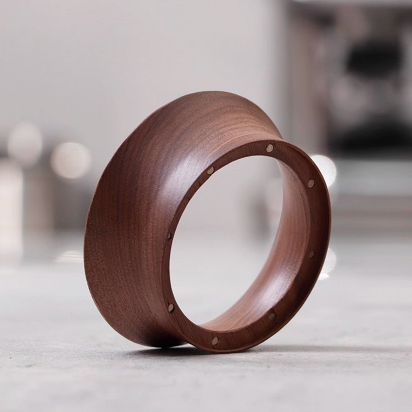Walnut Wood Magnetic Portafilter Funnel | Coffee Catcher Dosing Ring designed for 58mm, 53mm, and 51mm portafilters for precise coffee dosing