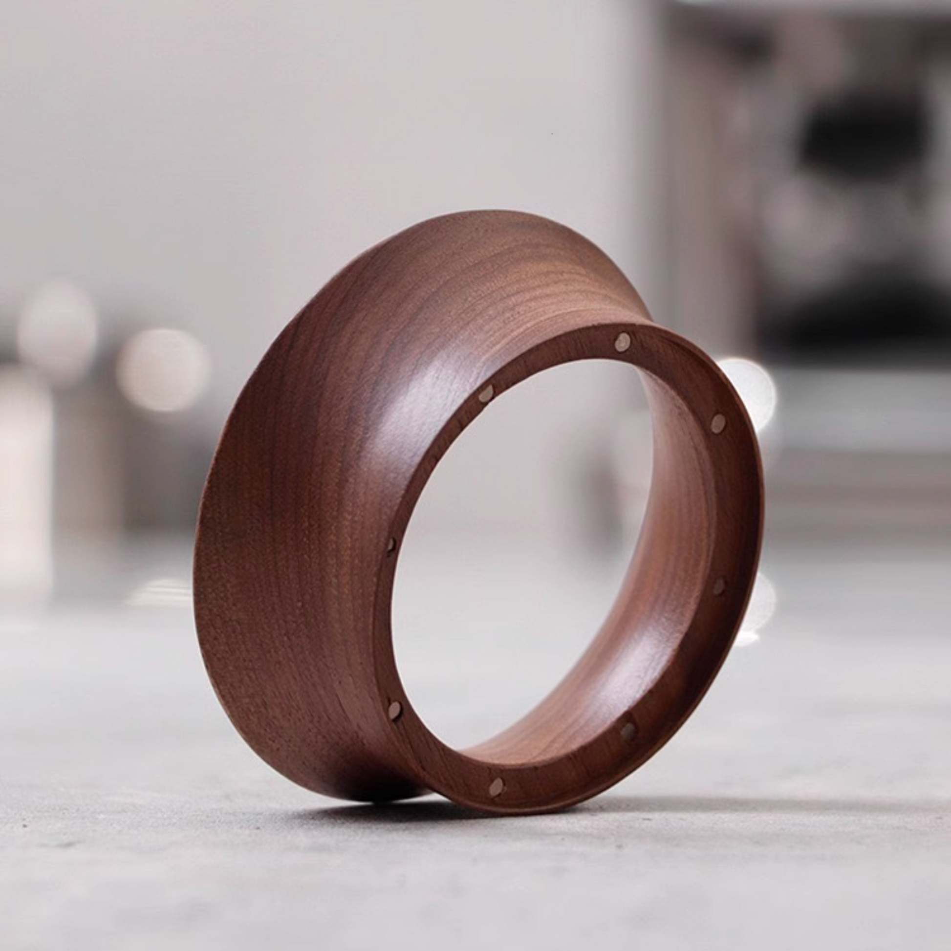 Walnut Wood Magnetic Portafilter Funnel | Coffee Catcher Dosing Ring designed for 58mm, 53mm, and 51mm portafilters for precise coffee dosing
