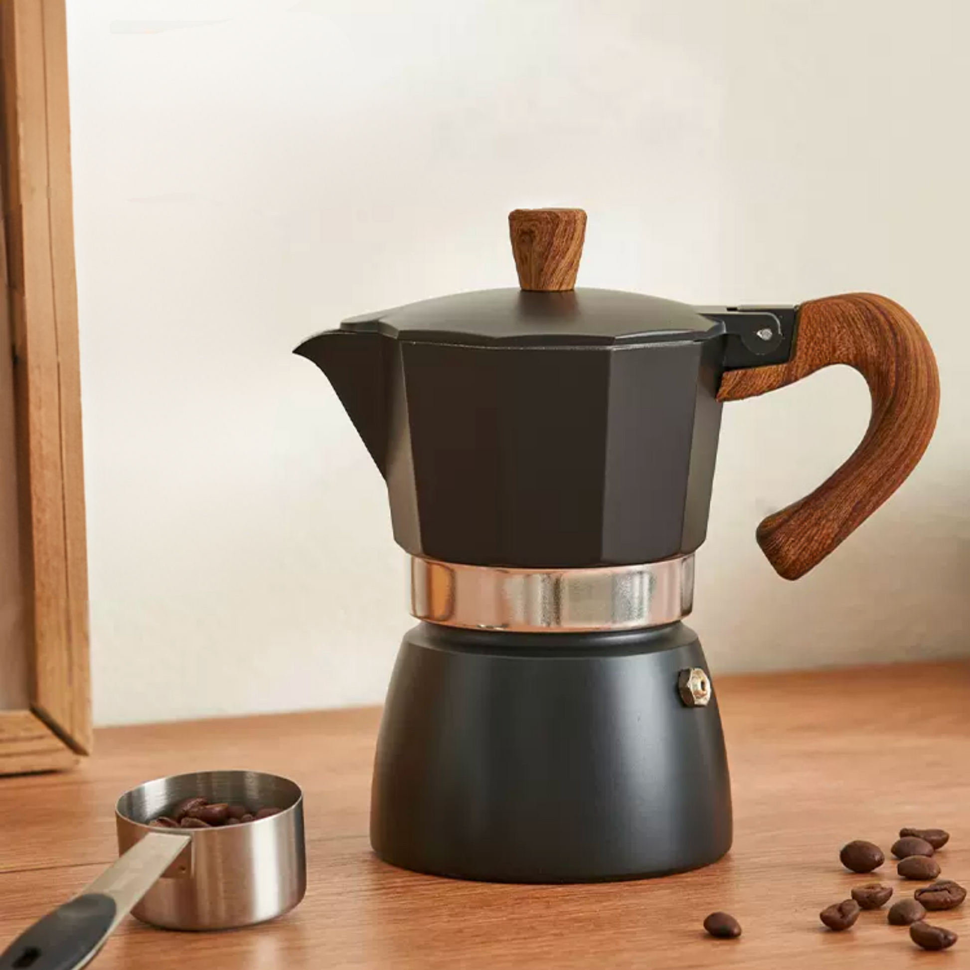 Retro Aluminium Moka Pot in Matte Black