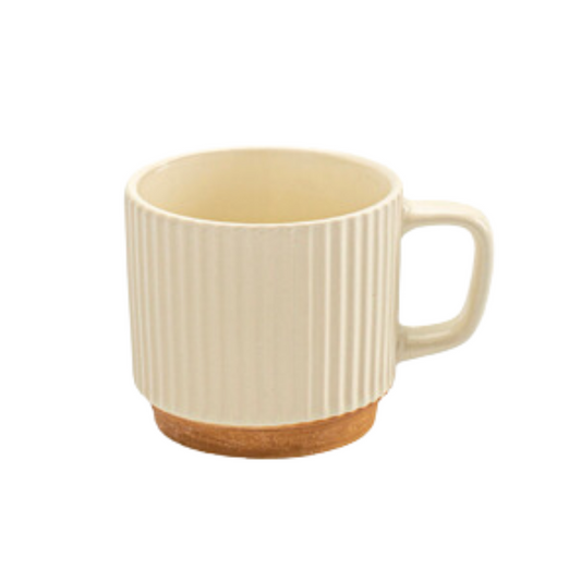 Ribbed Ceramic Mug | 250ML Japanese Style Retro Coffee Cup in Beige 8oz