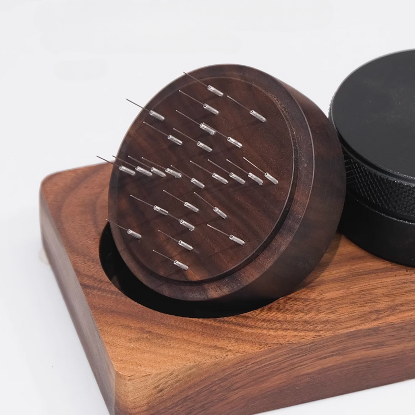 25-Needles Round Walnut Wood WDT Tool | Espresso Stirrer Needle Coffee Powder Distributor For 58mm 53mm 51mm Portafilters Coffee Tamper Holder Full Set For Home Barista Father's Day Gift