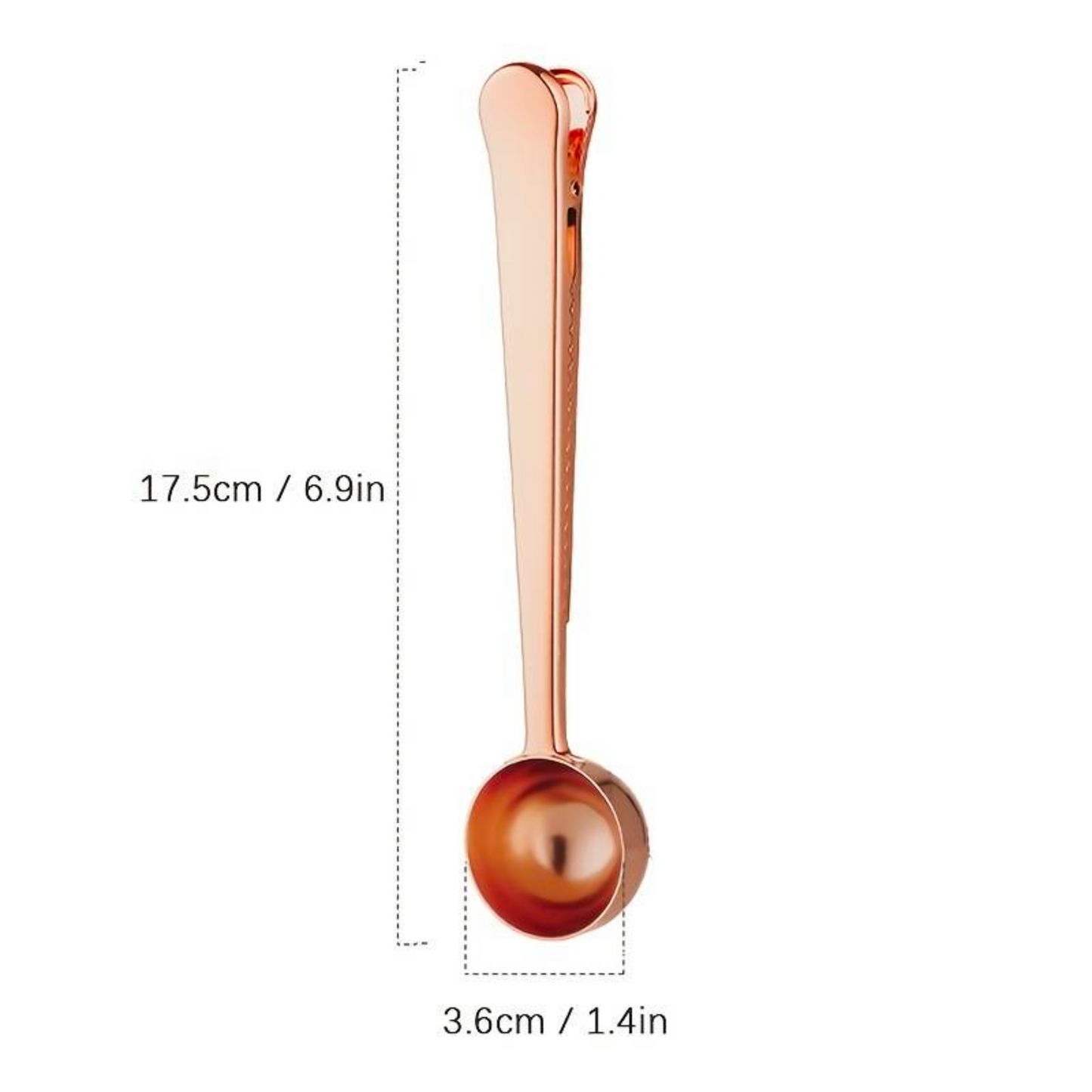 Stainless Steel Measuring Spoon with Sealing Clip | Coffee Beans Scoop in Rose Gold