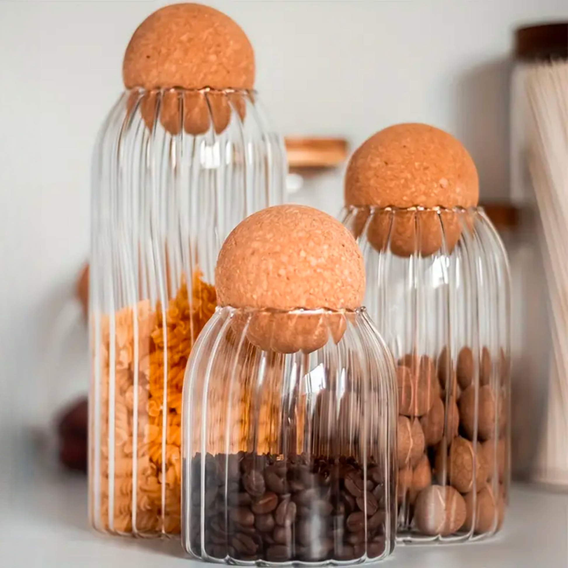 Cork Ball Glass Storage Jars - Ripple | 500ml 800ml 1200ml Jar Sets