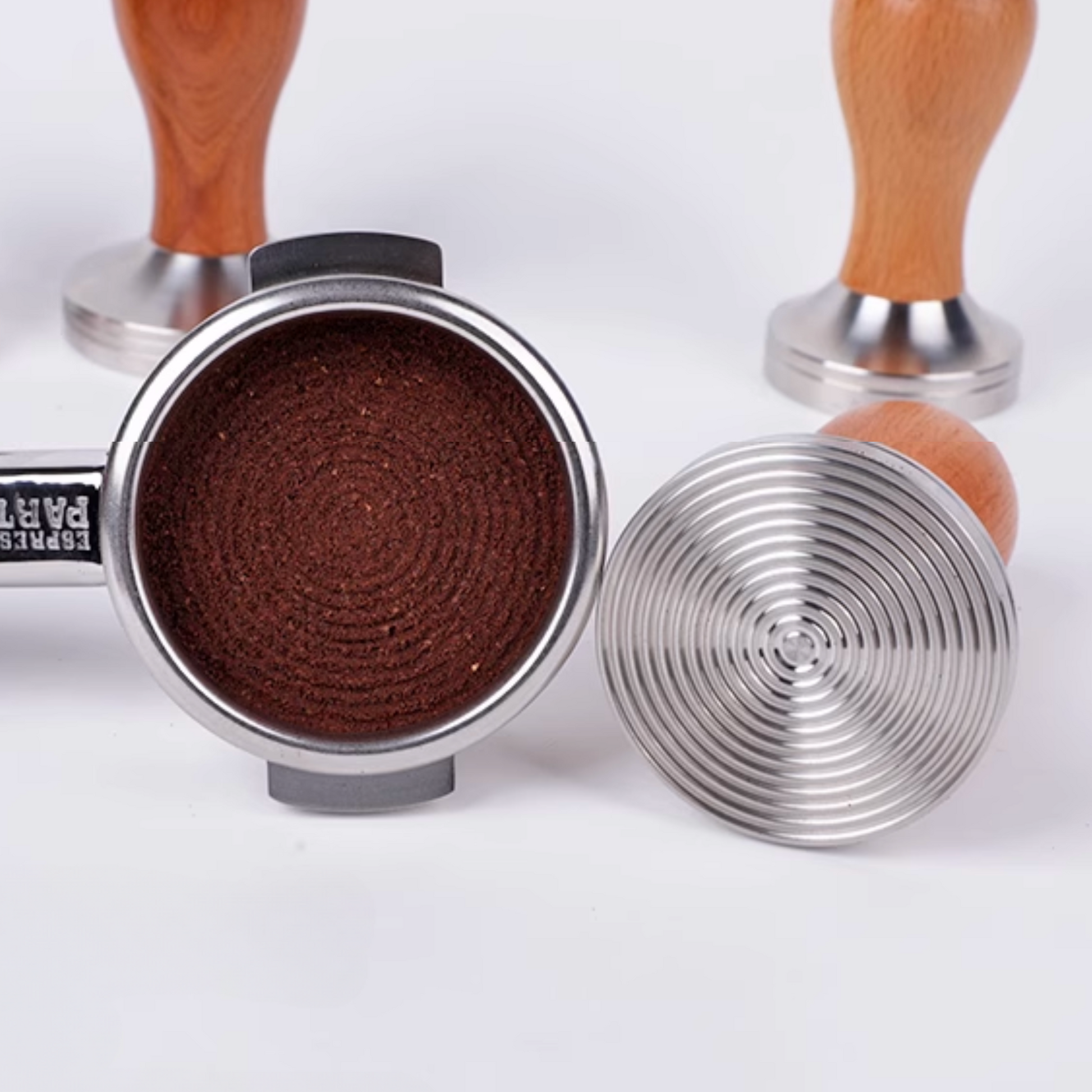 Wood Handle Stainless Steel Tamper | 58mm 53mm 51mm Ripple / Flat Base
