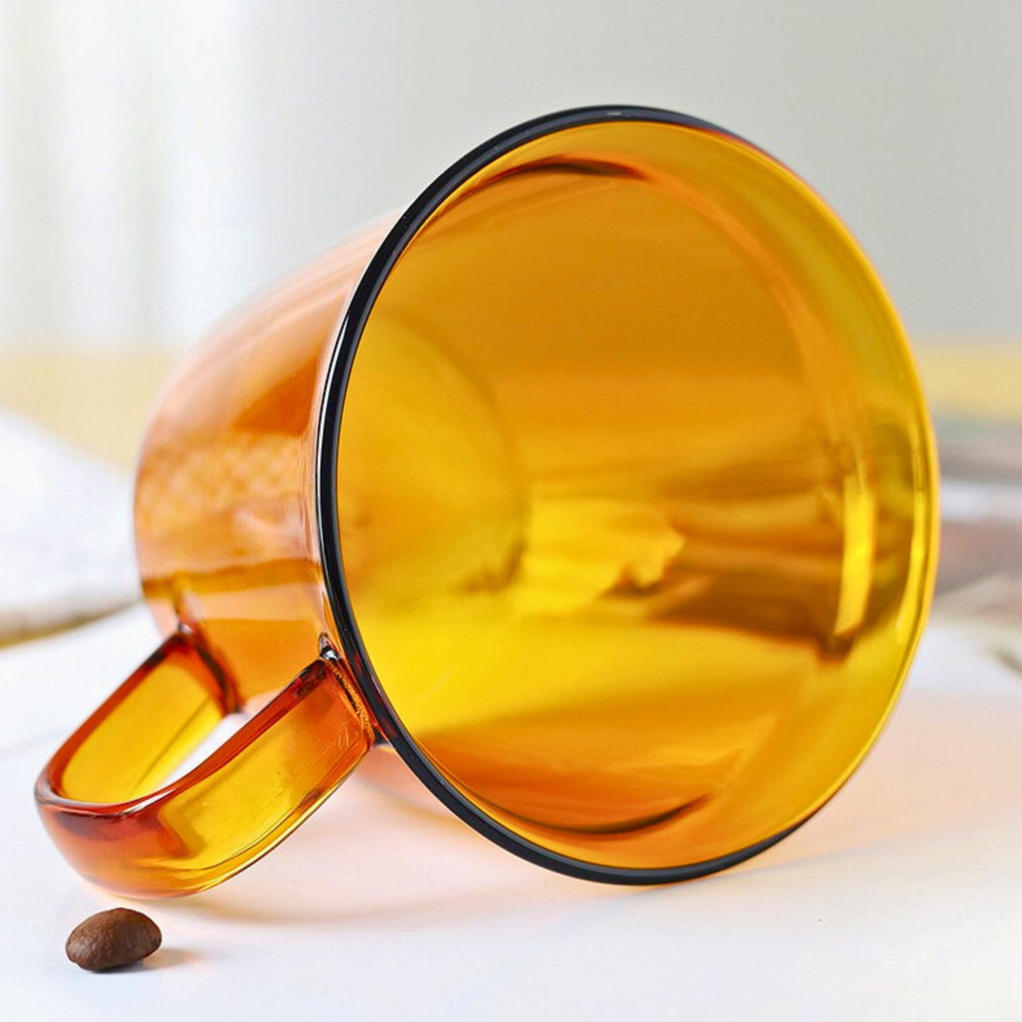Handblown Amber Glass Mug | 200ml Coffee Cup Set of 2 or 4 Glassware