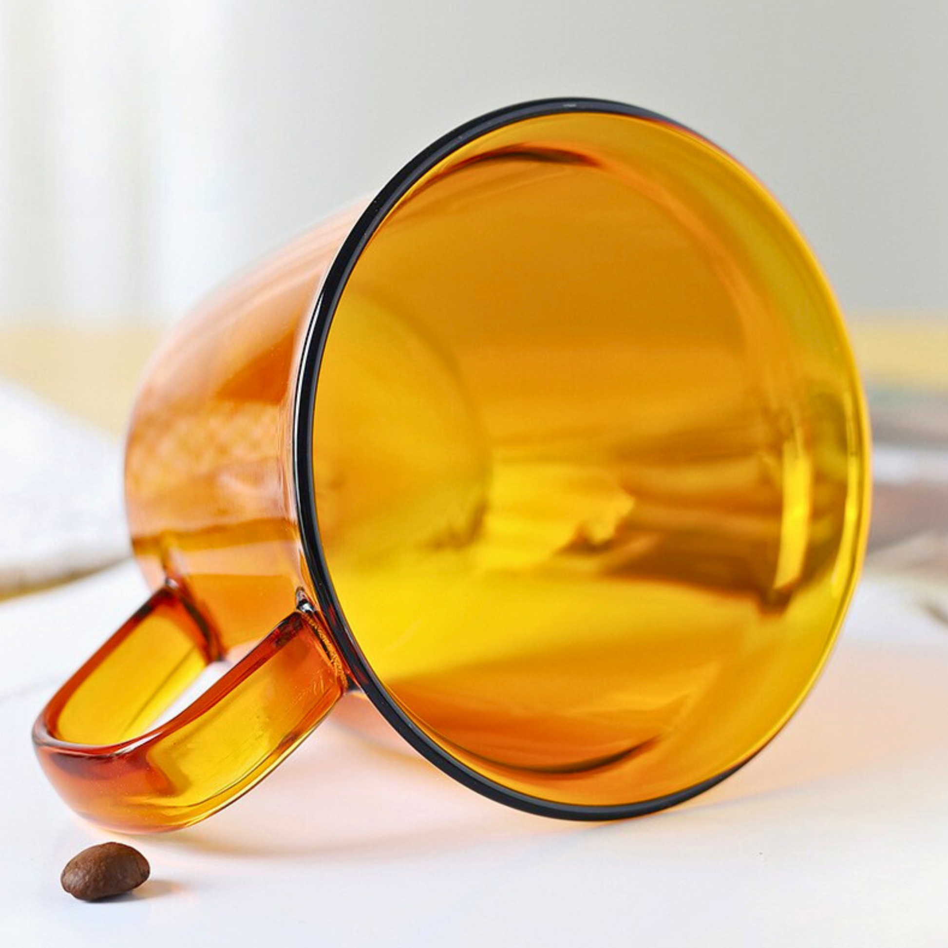 Handblown Amber Glass Mug | 200ml Coffee Cup Set of 2 or 4 Glassware