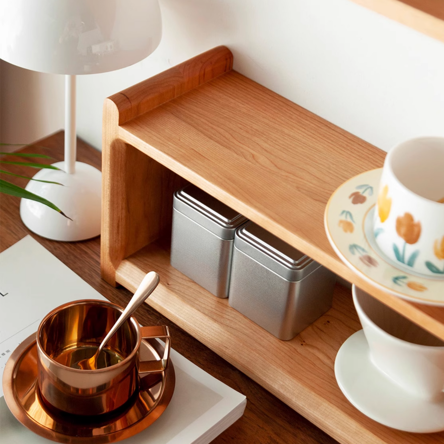 Wooden Countertop Shelf Unit | 2 Tier Kitchen Counter Small Size Installation-Free Storage Rack 40 x 14 x 20cm