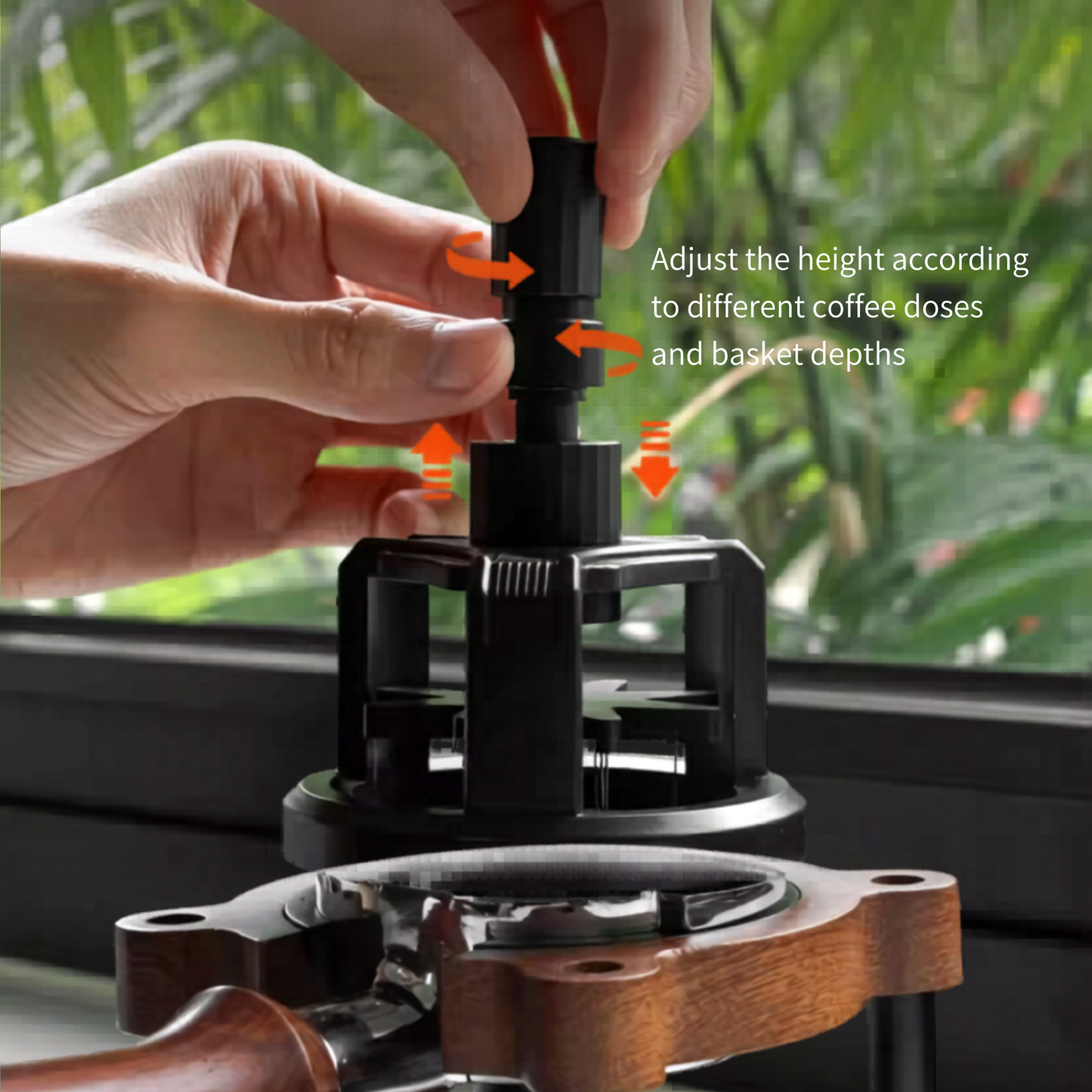 Adjustable height magnetic WDT tool for espresso portafilter coffee distribution