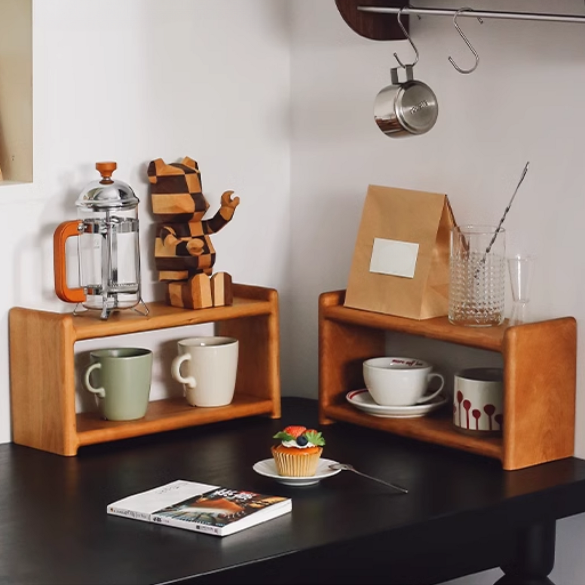 Wooden Countertop Shelf Unit | 2 Tier Kitchen Counter Small Size Installation-Free Storage Rack 40 x 14 x 20cm