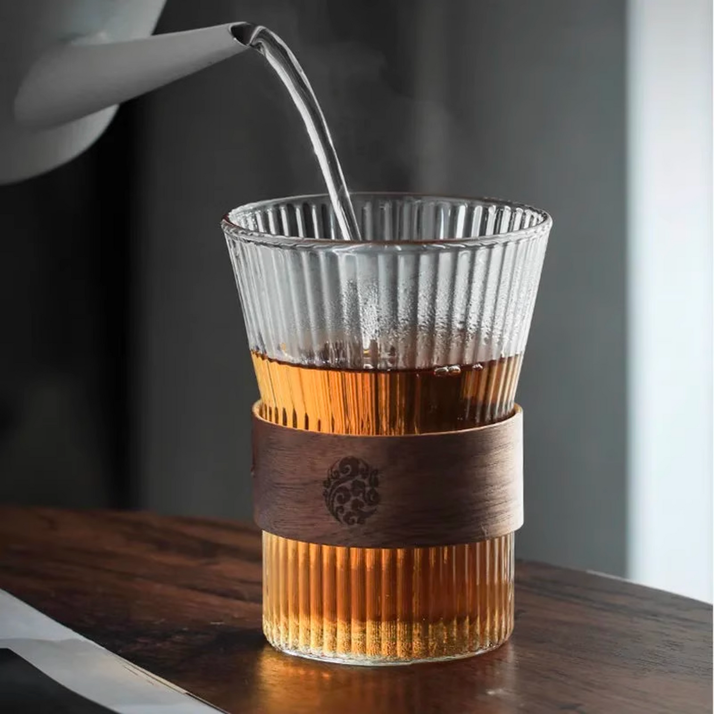 Japanese Style Ripple Glass With Bamboo Sleeve