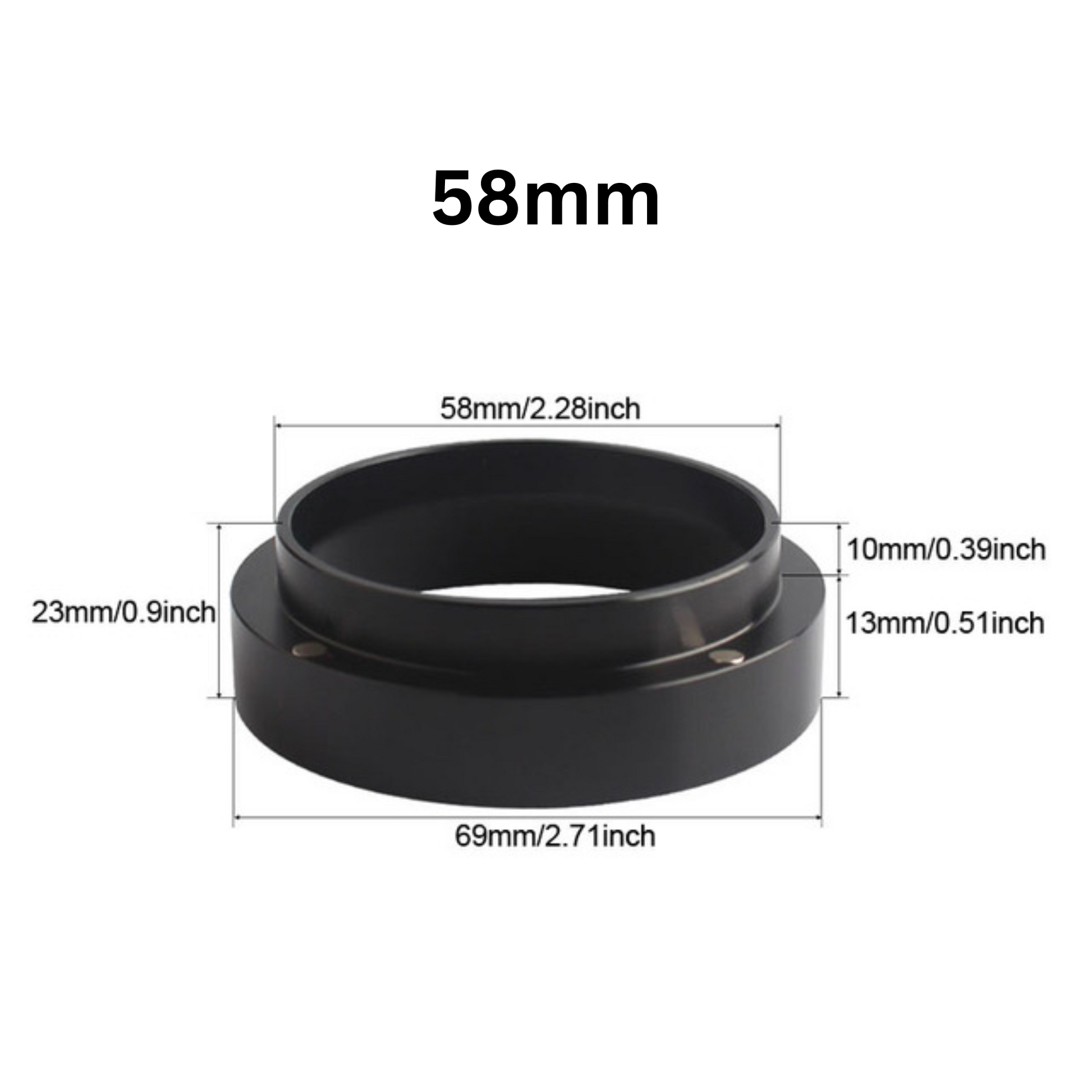 Espresso Coffee Magnetic Dosing Funnel | 51mm 53mm 58mm Aluminium Dosing Ring in Black