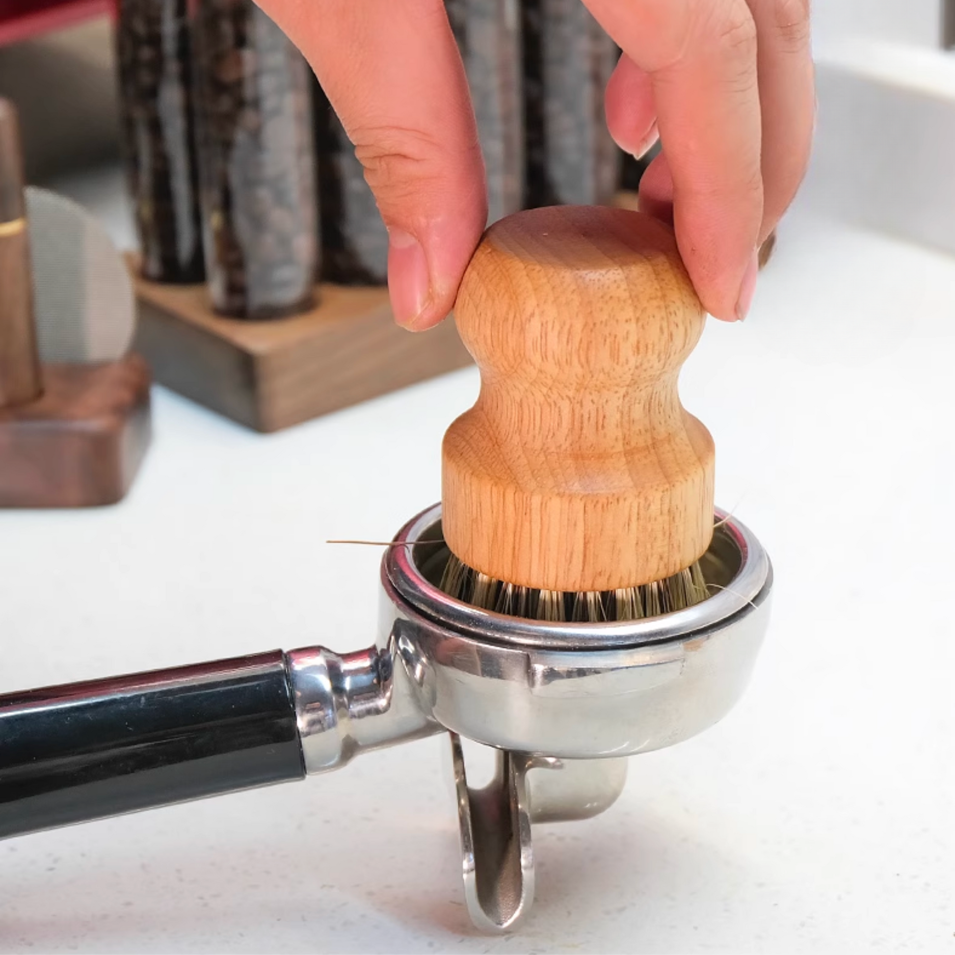 Natural Wood Portafilter Basket Cleaning Brush | Coffee Bar Essentials