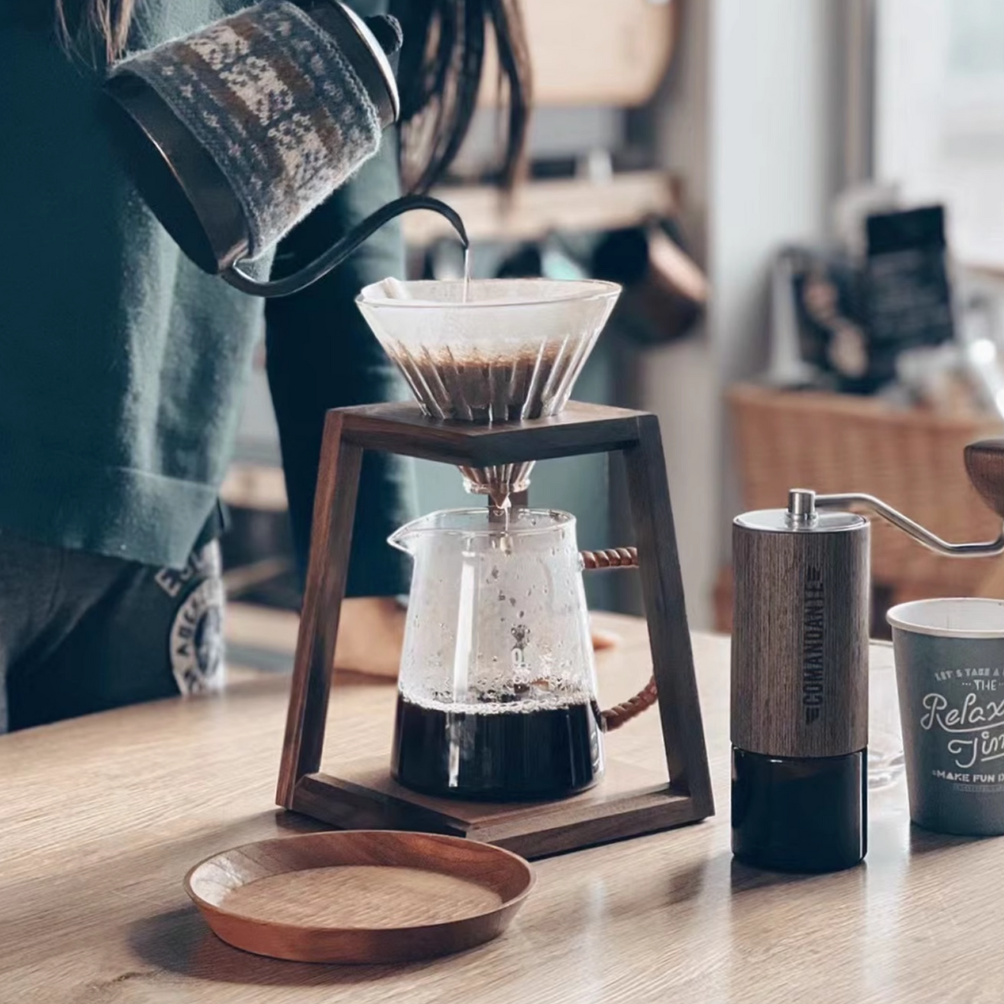 Handcrafted Wooden Pour Over Coffee Stand Minimalist Single-Cup Design Cup Coffee Pour Over, Coffee Station, Pour Over Coffee Stand