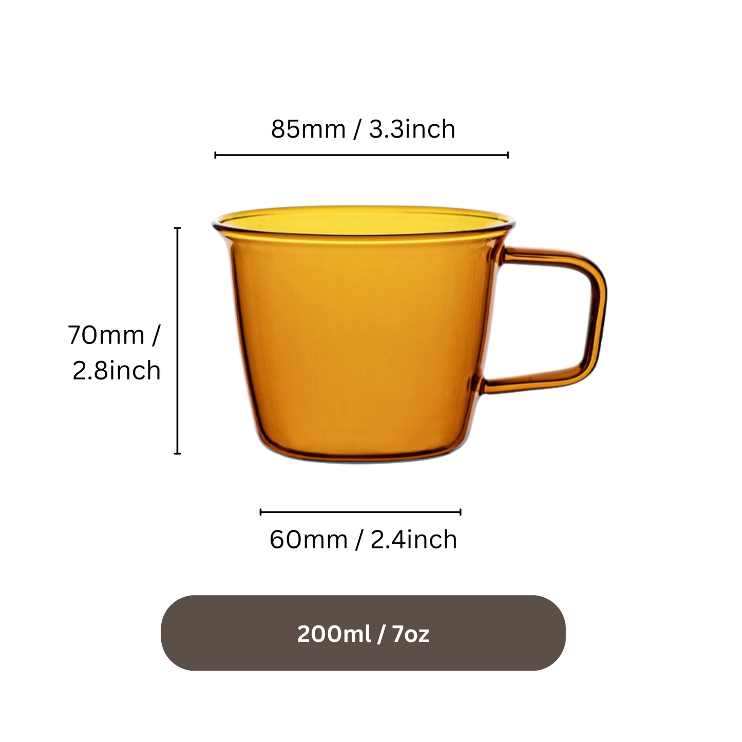 Handblown Amber Glass Mug | 200ml Coffee Cup Set of 2 or 4 Glassware
