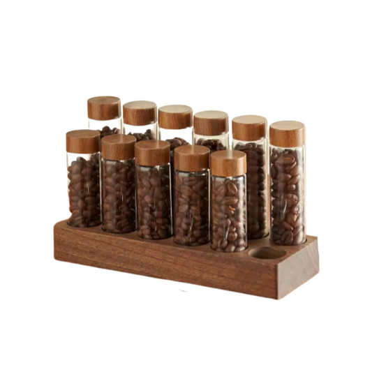 Single Dosing Beans Cellar with Walnut Wood Display Rack