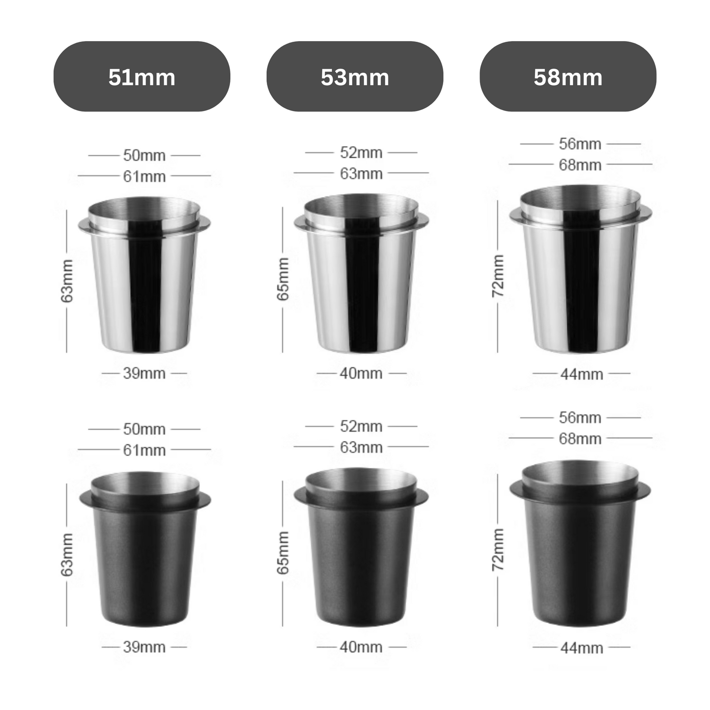 Stainless Steel Coffee Dosing Cup for 51mm / 53mm / 58mm Portfilters