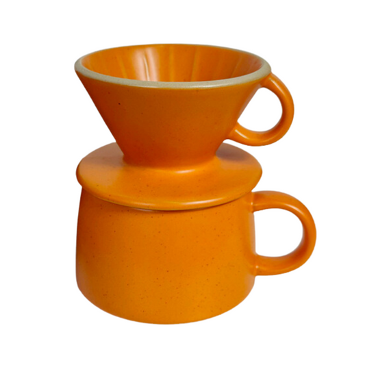 Orange Ceramic Coffee Dripper and Cup Set | Pour Over Coffee Gift Set