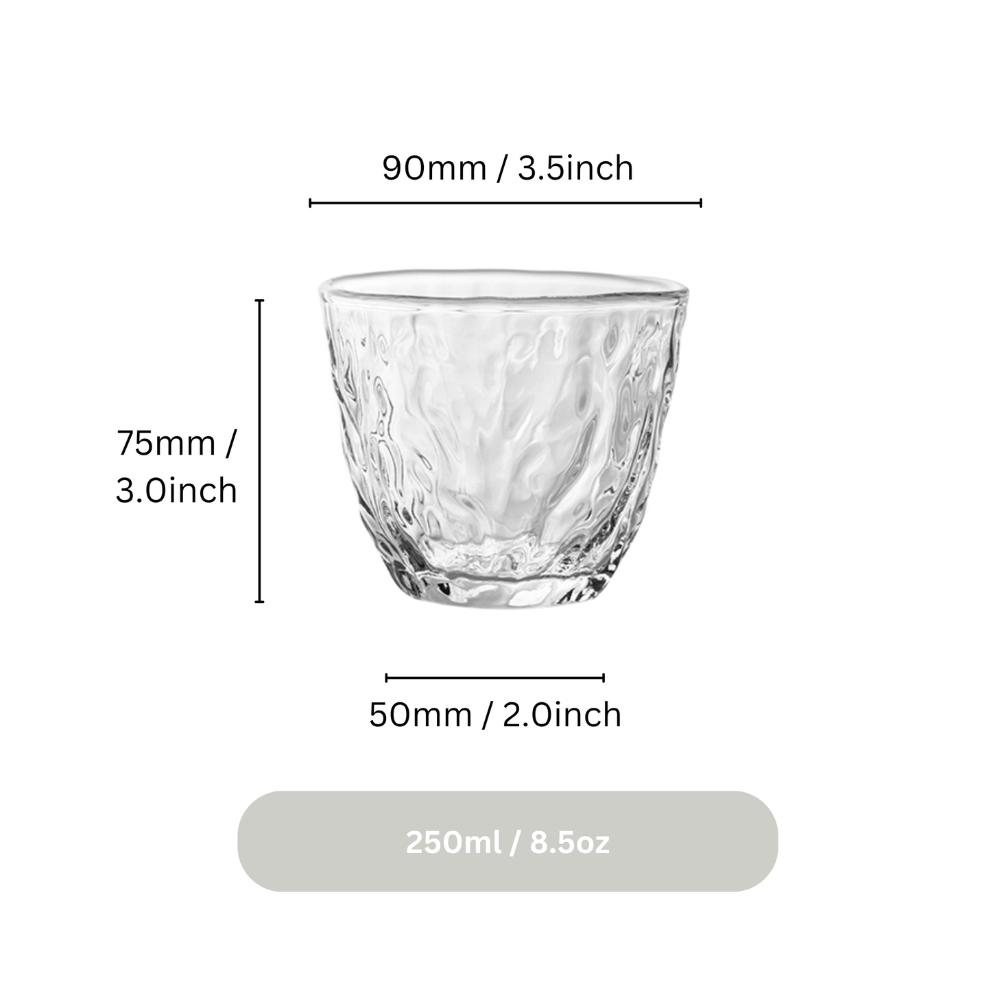 Ume Hammered Glass Tumbler | 8.5oz / 250ml Coffee Glass Set of 2 or 4 or 6