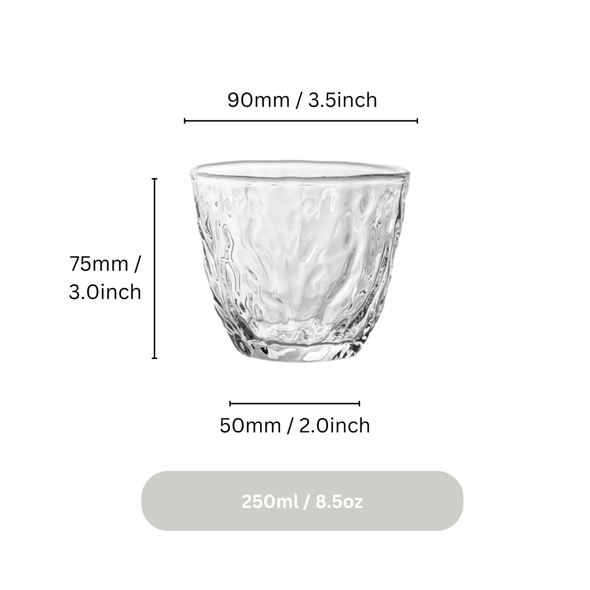 Ume Hammered Glass Tumbler | 8.5oz / 250ml Coffee Glass Set of 2 or 4 or 6