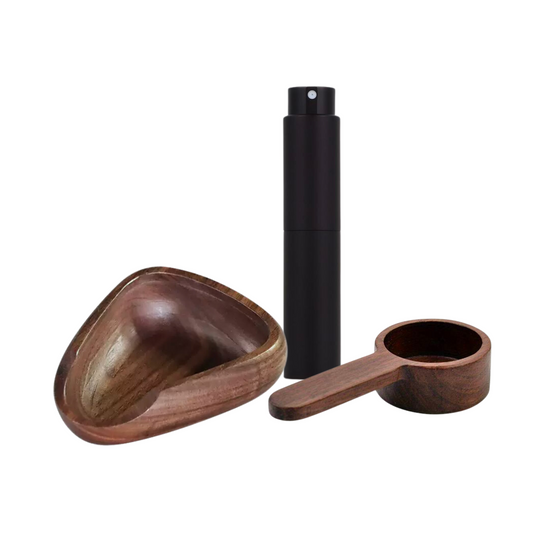 Walnut Wood Dosing and RDT Spray Set Coffee Bean Dosing Cup with RDT Spray Bottle Premium Dosing Vessel and Bean Spritzer Set - Single Dose Measuring Tray Kit Coffee Lover Gift Walnut Wood Bowl
