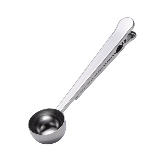 Stainless Steel Measuring Spoon with Sealing Clip | Coffee Beans Scoop in Silver