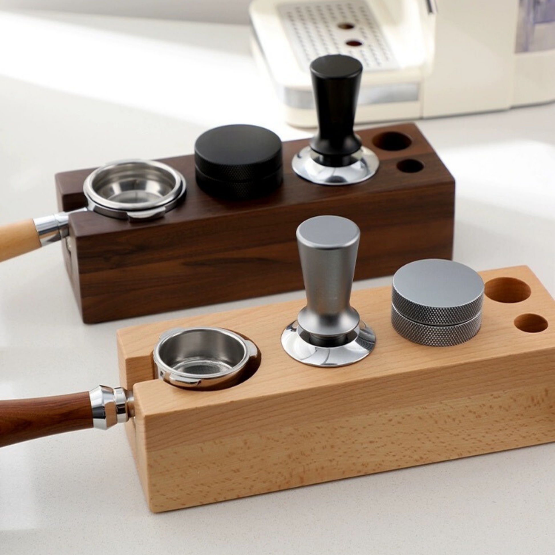 Beech Wood / Walnut Wood Espresso Tamping Station
