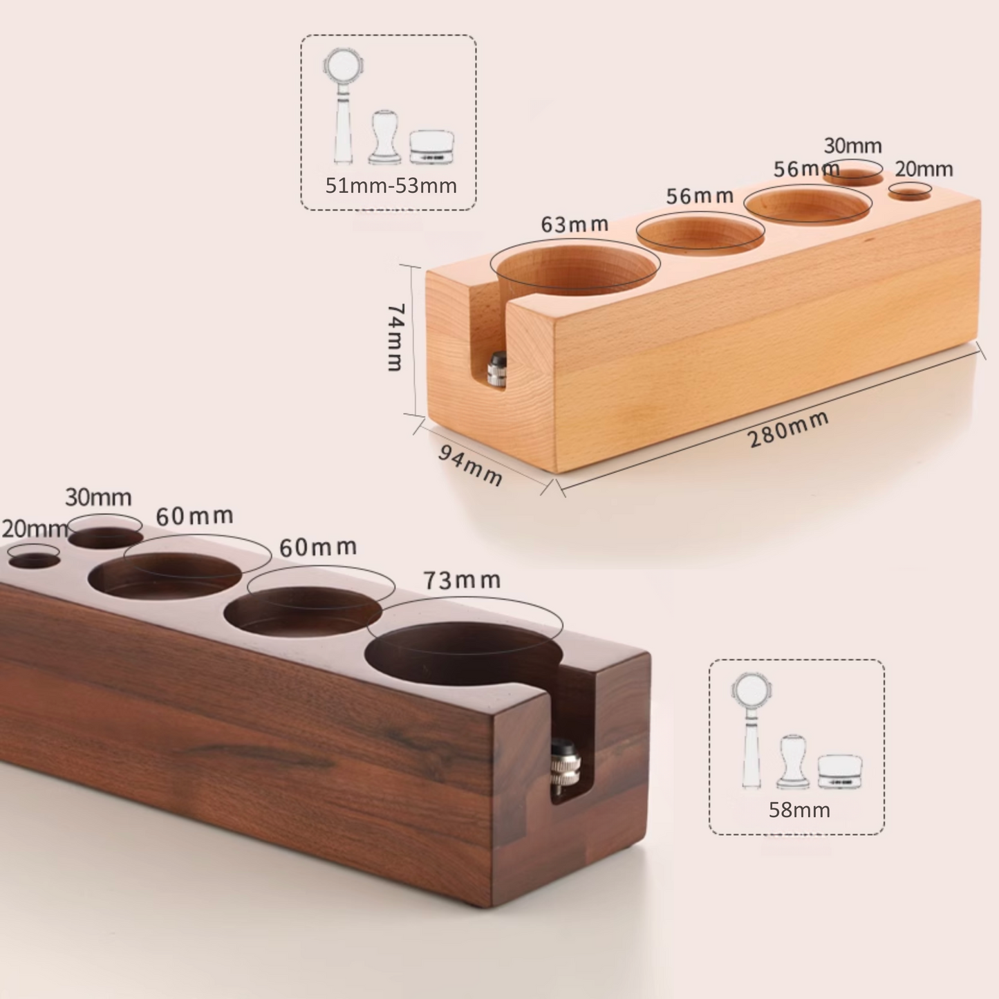 Walnut or Beech Wood Espresso Tamping Station