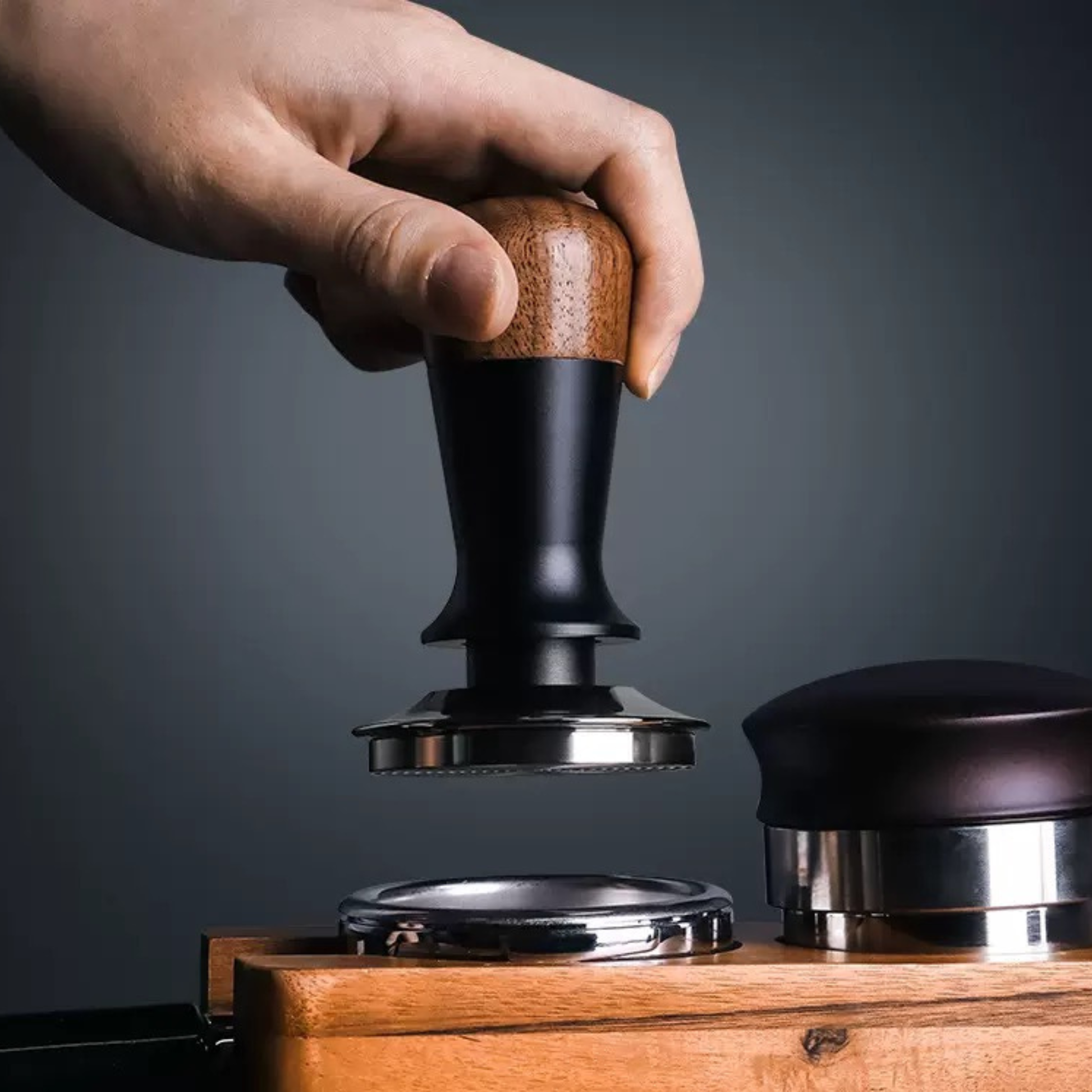 Elegant walnut espresso tamper with ergonomic grip for comfortable and consistent tamping